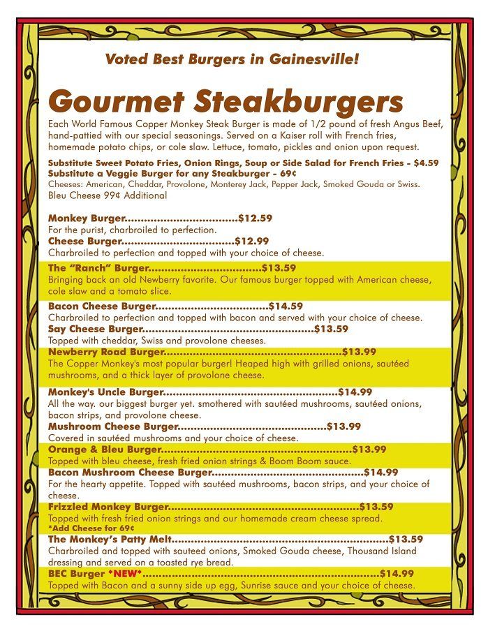 Steak burger menu